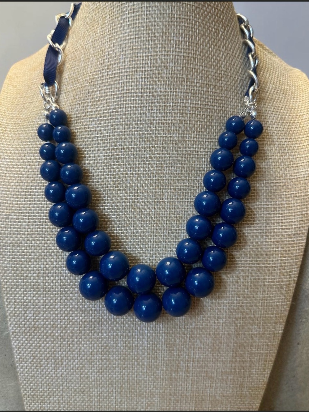 Classic Vintage Navy Bead Statement Necklace